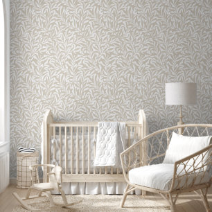 Papel Pintado Rama de sauce beige claro y blanco