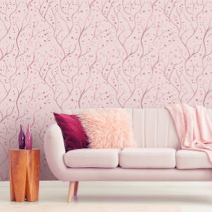 Papel Pintado Ramas de árbol de oro Rosa - fondo personalizar