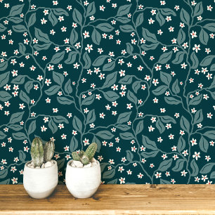 Papel Pintado Ramas de Flor de Manzano Estampa Botánica en Bloqu