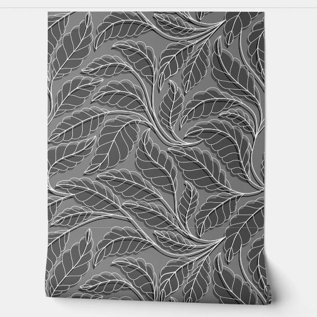 Papel Pintado Ramas de líneas curvas deja G621 negro (Desenrollar)
