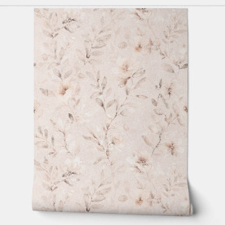 Papel Pintado Ramas florales de acuarela suave beige neutro