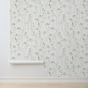 Papel Pintado Ramas Hojas Verdes Acuarela Jardín Botánico