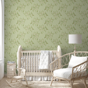 Papel Pintado Ramas verde y bayas Patrón botánico