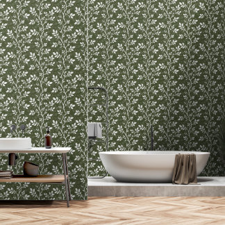 Papel Pintado Ramas y hojas botánicas de verde bosque
