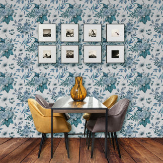 Papel Pintado Ramo azul de flores y follaje