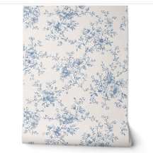 Ramo Floral Toile Azul Crema Botánico Vintage