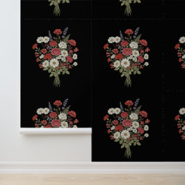 Papel Pintado Ramo Floral Vintage Textura Negra 