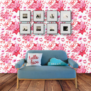 Papel Pintado Ramo rosa de flores y patrón de follaje