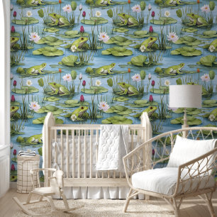 Papel Pintado Ranas divertidas en el agua Lily Pond Peel y Stick