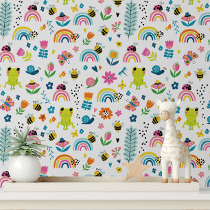 Papel Pintado Ranas Lindas Arcoíris Guardería Pega y Despega