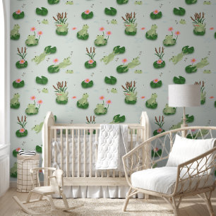 Papel Pintado Ranas Lindas en el Estanque de Nenúfares Guardería