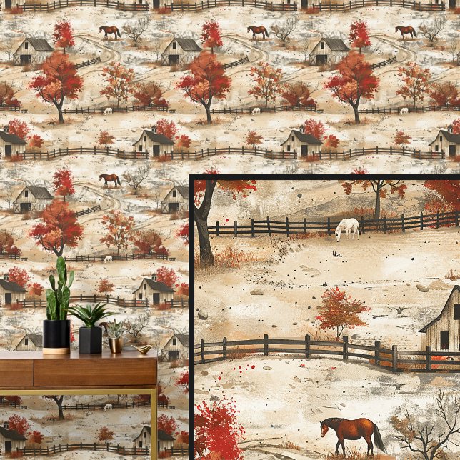 Papel Pintado Rancho de otoño de herradura blanca y castaña marr (Subido por el creador)
