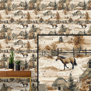 Papel Pintado Rancho otoñal de los establos de caballos marrones