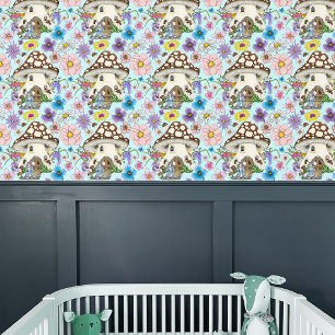 Papel Pintado Ratón de Fantasía Caprichosa Casa de Hongo Floral