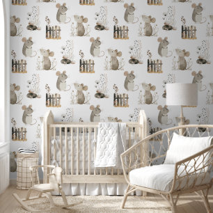 Papel Pintado Ratones Acuarela Boho Neutral Nursery Encantador