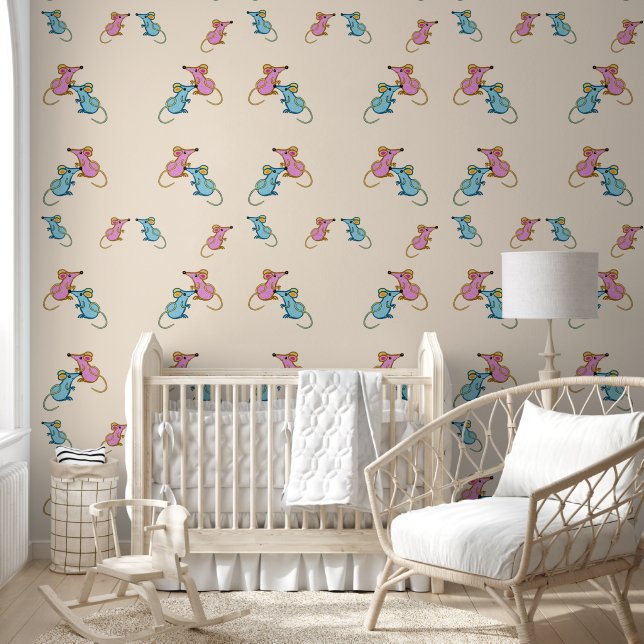 Papel Pintado Ratones rosados, papel tapiz de ratones azules (Niños)
