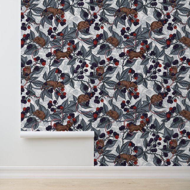 Papel Pintado Ratones y moras en blanco (Solicitud)