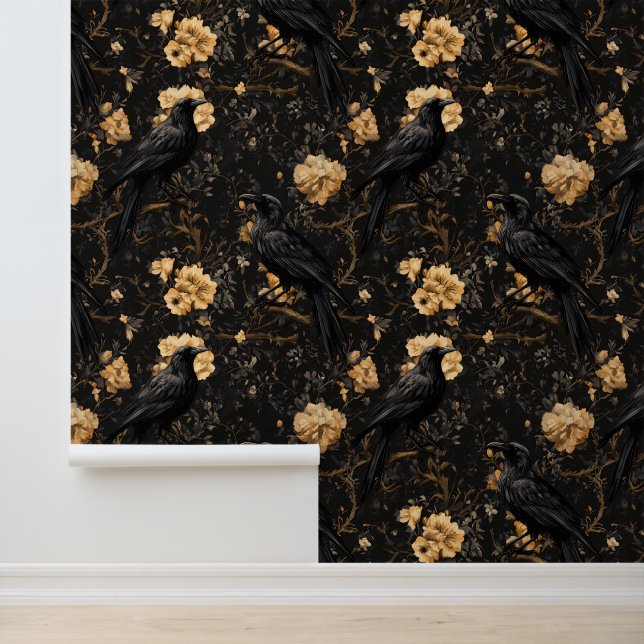 Papel Pintado Raven Floral Crow Gothic (Solicitud)
