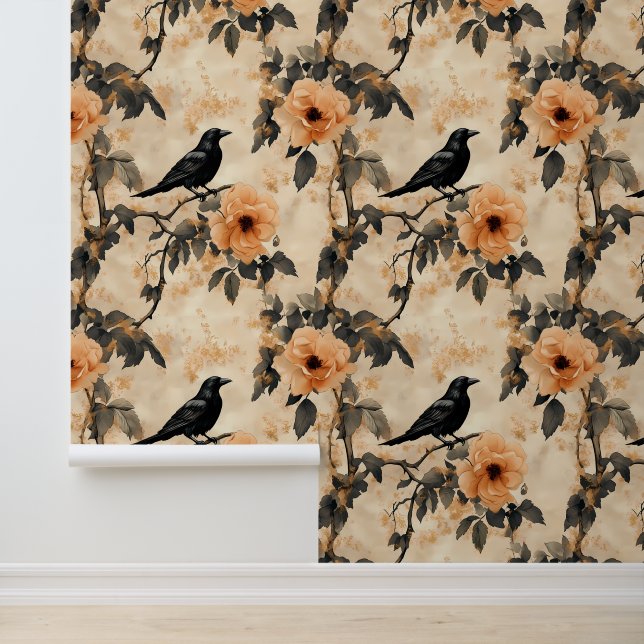 Papel Pintado Raven Floral Crow Gothic (Solicitud)
