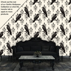 Papel Pintado Ravens negras góticas y Damask
