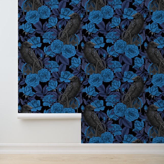 Papel Pintado Ravens y rosas azules (Solicitud)