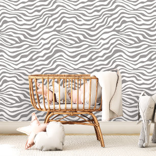 Papel Pintado raya de cebra gris y blanca
