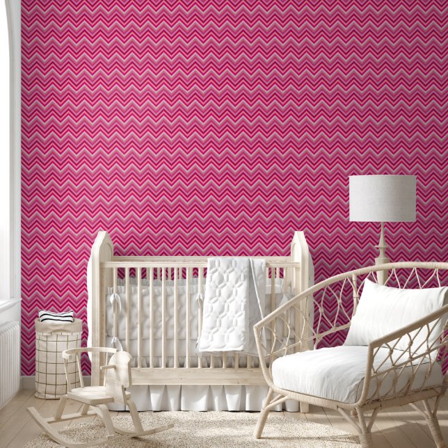 Papel Pintado Raya Zig Zag Rosa Moderna (Niños)
