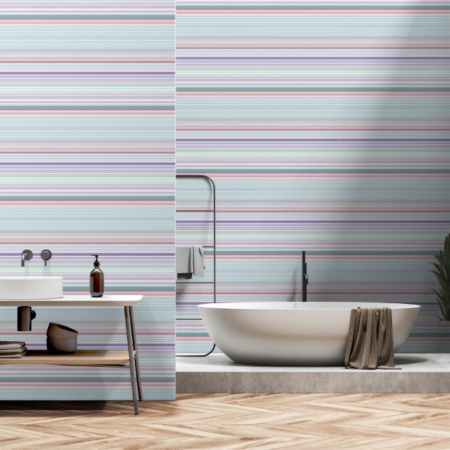 Papel Pintado Rayas Aqua, Rubor y Lavanda (Baño)