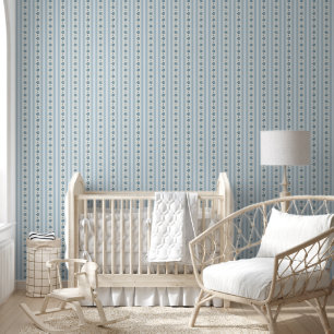 Papel Pintado Rayas Azules Claras y Flores