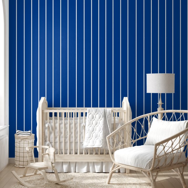Papel Pintado Rayas blancas en sólido azul básico simple (Niños)