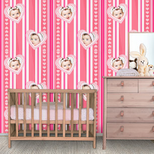 Papel Pintado Rayas Blancas Rosa de Bebe