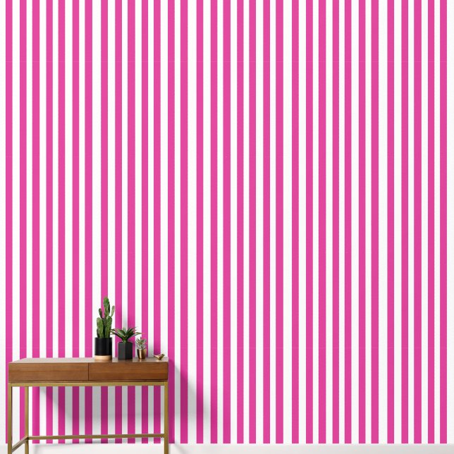 Papel Pintado Rayas Blancas y Rosa Caliente (Pasillo)