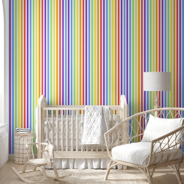 Papel Pintado [Rayas clásicas] Rayas de candén arco iris retro (Niños)