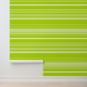 Papel Pintado Rayas complejas en verde limón y blanco