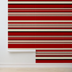 Papel Pintado Rayas complejas - Rojo y crema