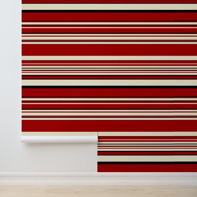 Papel Pintado Rayas complejas - Rojo y crema (Solicitud)