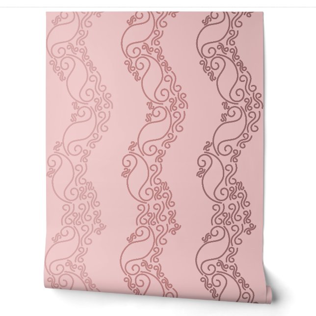 Papel Pintado Rayas curvas ombre - Rosado - Rosa (Desenrollar)