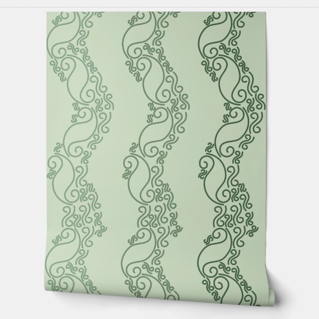 Papel Pintado Rayas curvas ombré - Verde (Desenrollar)