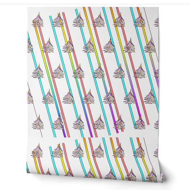 Papel Pintado Rayas de Arcoíris + Niños Árboles (Desenrollar)