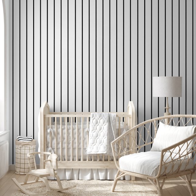 Papel Pintado Rayas de estaño blanco negro básico mínimo (Niños)