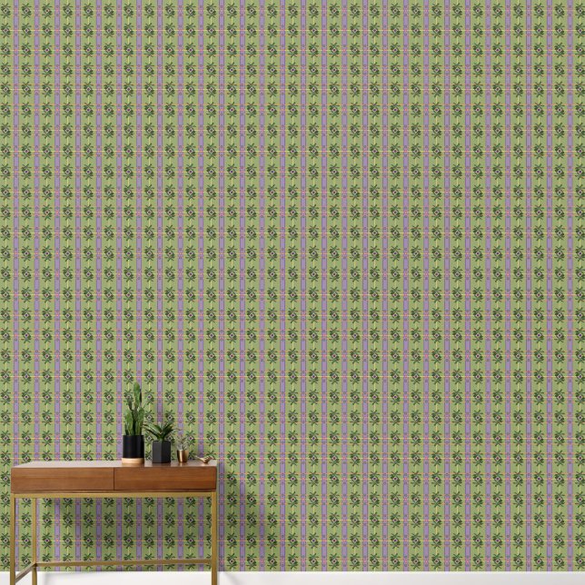 Papel Pintado Rayas de lavanda pálido con verdes (Pasillo)