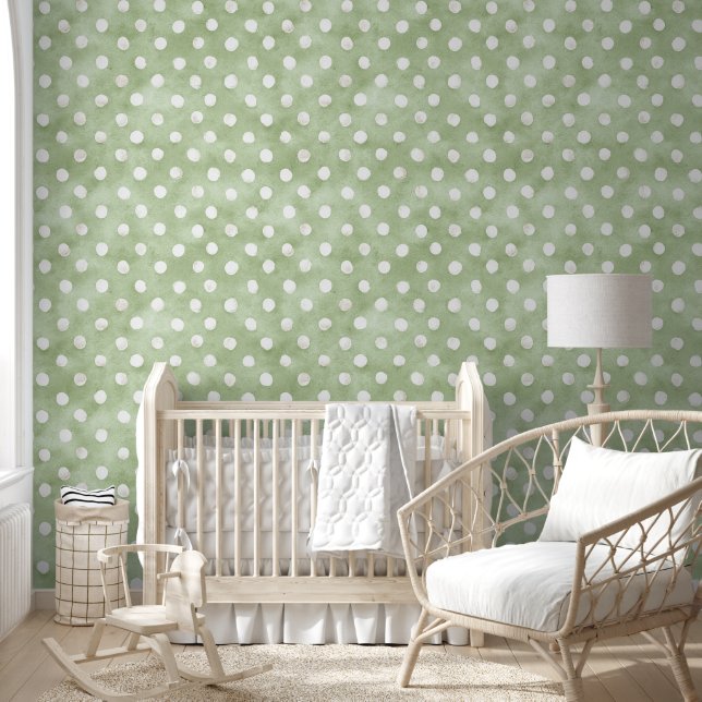 Papel Pintado Rayas de puntos verdes y blancos (Niños)
