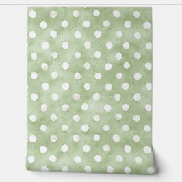 Papel Pintado Rayas de puntos verdes y blancos