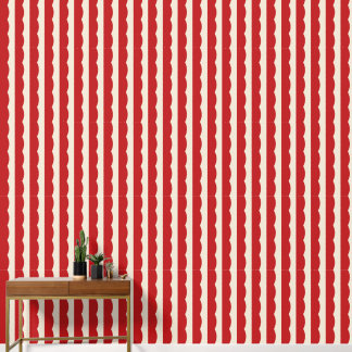 Papel Pintado Rayas de Vieira Roja sin Costuras, Crema Retro