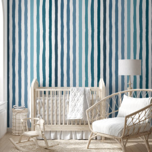 Papel Pintado Rayas dibujadas a mano en tonos azules