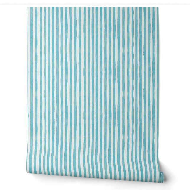 Papel Pintado Rayas finas de acuarela turquesa (Desenrollar)