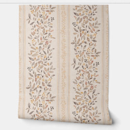 Papel Pintado Rayas florales de color agua marrón cálido