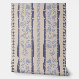 Papel Pintado Rayas Florales Regencia - Azul Marino - Crema