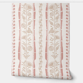 Papel Pintado Rayas Florales Regencia - Rosa Suave - Blanco 