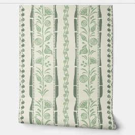 Papel Pintado Rayas florales Regencia - Verde salvia - Crema